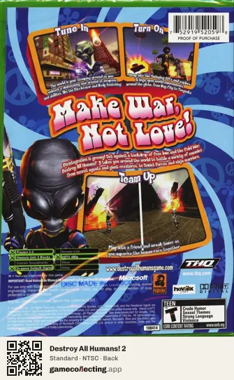 Destroy All Humans! 2 Xbox, NTSC box back