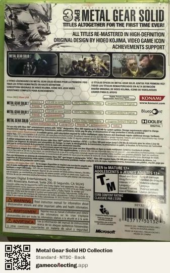 Metal Gear Solid HD Collection Xbox 360, NTSC box back