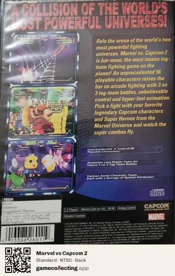 Marvel vs Capcom 2 PlayStation 2, NTSC box back