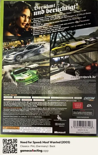Need for Speed: Most Wanted (2005) Xbox 360, Germany box back