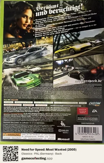 Need for Speed: Most Wanted (2005) Xbox 360, Germany box back