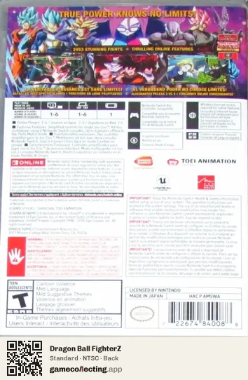 Dragon Ball FighterZ Nintendo Switch, NTSC box back