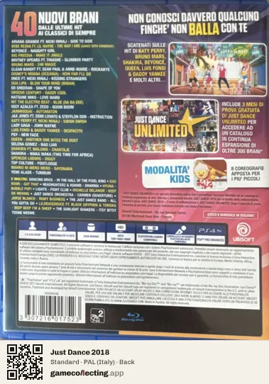 Just Dance 2018 PlayStation 4, Italy box back