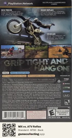 MX vs. ATV Reflex PlayStation Portable, NTSC box back
