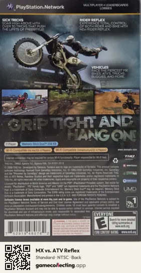 MX vs. ATV Reflex PlayStation Portable, NTSC box back