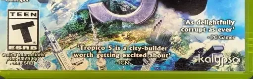 Tropico 5, the ESRB box on its front