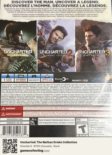 Uncharted: The Nathan Drake Collection PlayStation 4, Canada box back