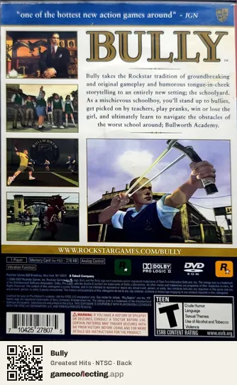 Bully PlayStation 2, NTSC box back