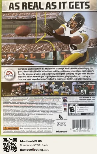 Madden NFL 06 Xbox 360, NTSC box back
