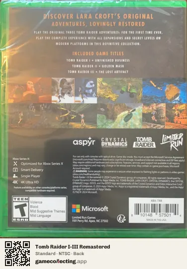 Tomb Raider I-III Remastered Xbox Series X, NTSC box back