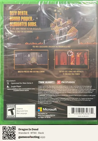 Dragon Is Dead Xbox Series X, NTSC box back