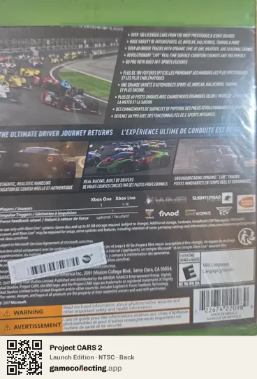 Project CARS 2 Xbox One, NTSC box back