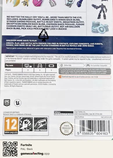 Fortnite Nintendo Switch, PAL box back