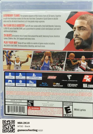 NBA 2K18 PlayStation 3, NTSC box back