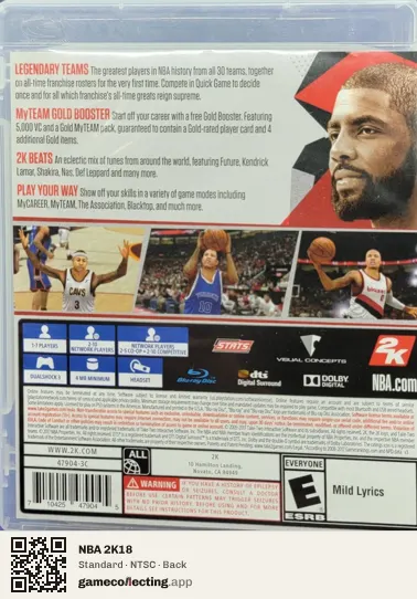 NBA 2K18 PlayStation 3, NTSC box back