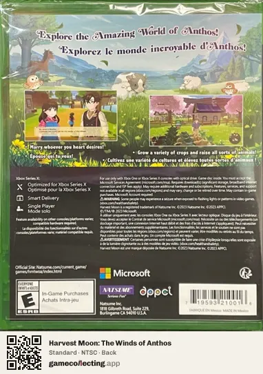 Harvest Moon: The Winds of Anthos Xbox Series X, NTSC box back