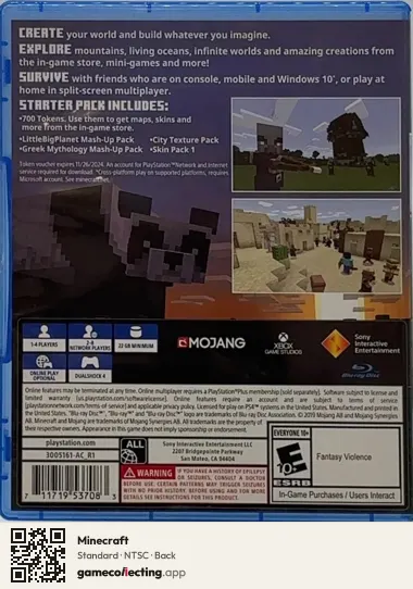 Minecraft PlayStation 4, NTSC box back