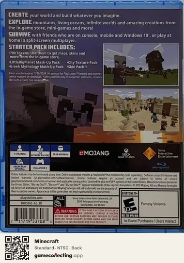 Minecraft PlayStation 4, NTSC box back