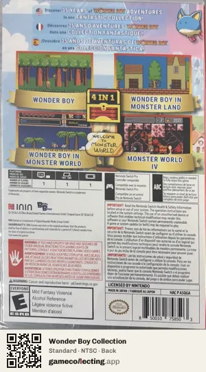 Wonder Boy Collection Nintendo Switch, NTSC box back
