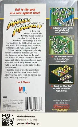 Marble Madness Nintendo Entertainment System, NTSC box back