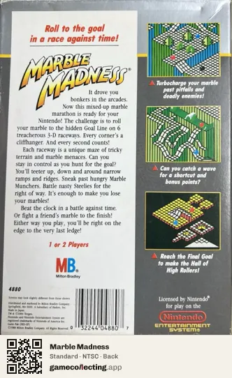 Marble Madness Nintendo Entertainment System, NTSC box back