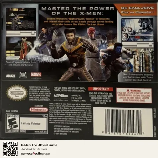 X-Men: The Official Game Nintendo DS, NTSC box back