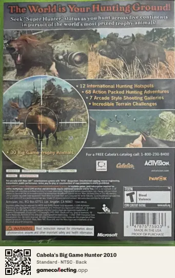 Cabela's Big Game Hunter 2010 Xbox 360, NTSC box back