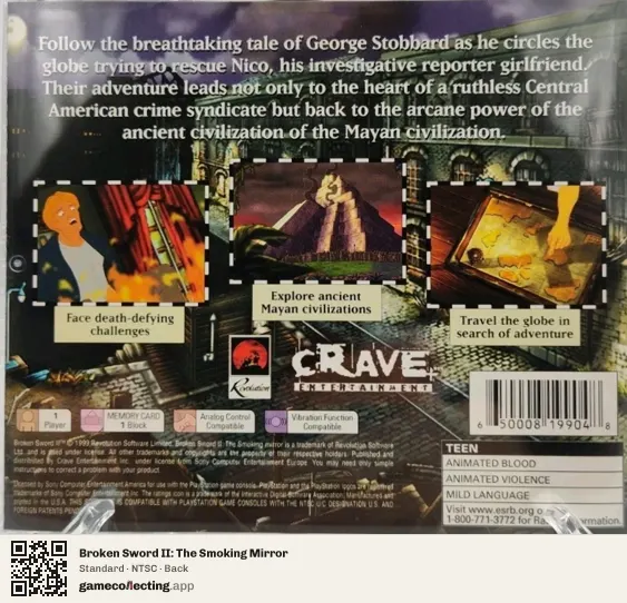 Broken Sword II: The Smoking Mirror PlayStation, NTSC box back