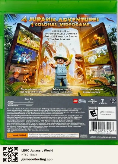 LEGO Jurassic World Xbox One, NTSC box back