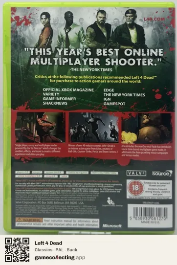 Left 4 Dead Xbox 360, PAL box back