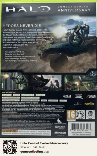 Halo: Combat Evolved Anniversary Xbox 360, PAL box back