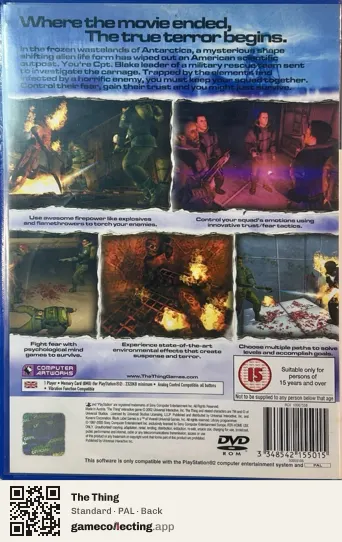 The Thing PlayStation 2, PAL box back