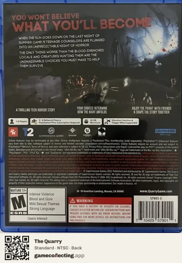 The Quarry PlayStation 5, NTSC box back