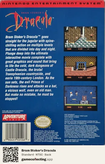 Bram Stoker's Dracula Nintendo Entertainment System, NTSC box back