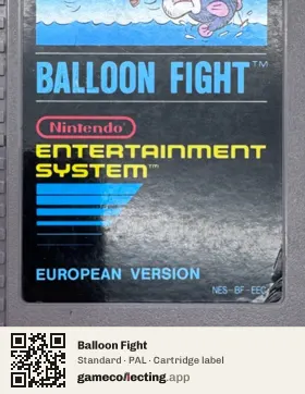 Balloon Fight Nintendo Entertainment System, PAL cartridge label