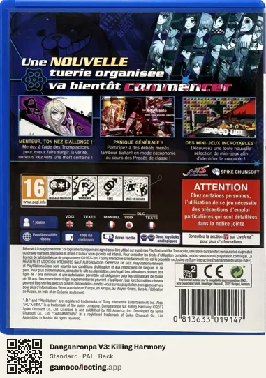 Danganronpa V3: Killing Harmony PlayStation Vita, PAL box back