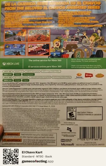 El Chavo Kart Xbox 360, NTSC box back