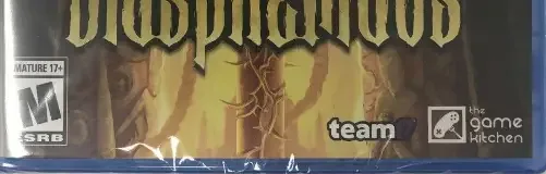 Blasphemous, the ESRB box on its front