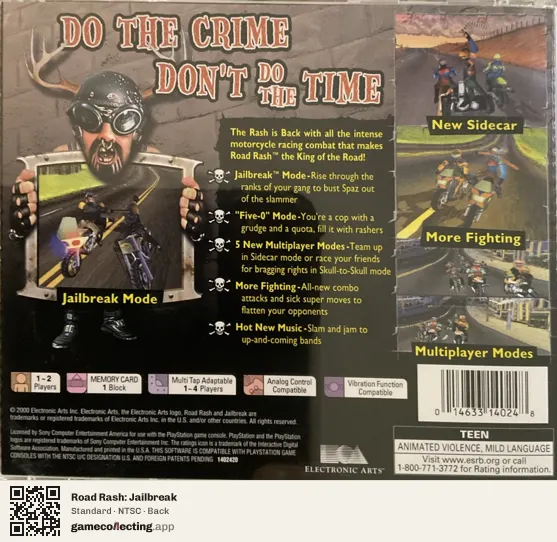 Road Rash: Jailbreak PlayStation, NTSC box back