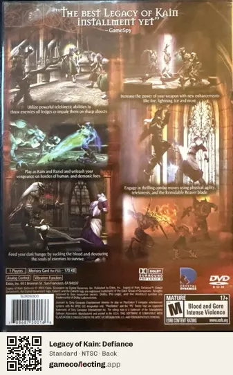 Legacy of Kain: Defiance PlayStation 2, NTSC box back
