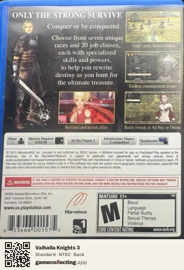 Valhalla Knights 3 PlayStation Vita, NTSC box back