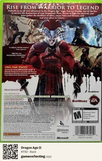 Dragon Age II Xbox 360, NTSC box back