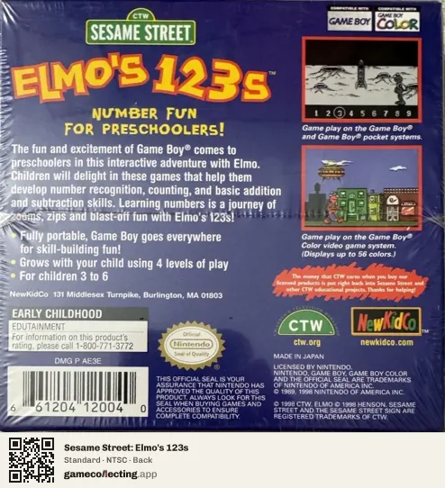 Sesame Street: Elmo's 123s Game Boy Color, NTSC box back