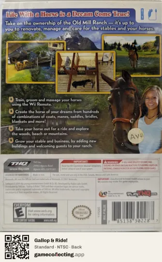 Gallop & Ride! Nintendo Wii, NTSC box back