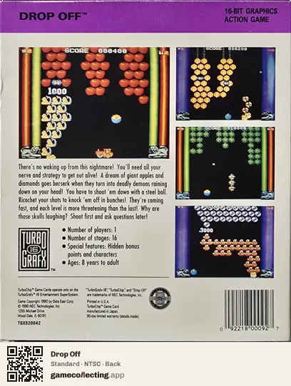 Drop Off TurboGrafx-16, NTSC box back
