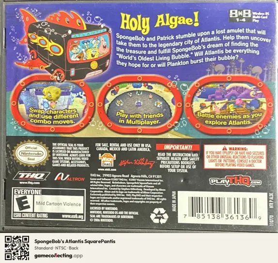 SpongeBob's Atlantis SquarePantis Nintendo DS, NTSC box back