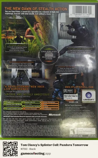 Tom Clancy's Splinter Cell: Pandora Tomorrow Xbox, NTSC box back