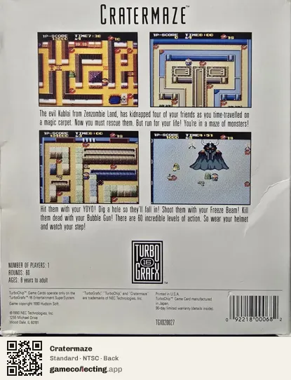 Cratermaze TurboGrafx-16, NTSC box back