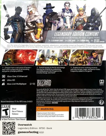 Overwatch Xbox One, NTSC box back