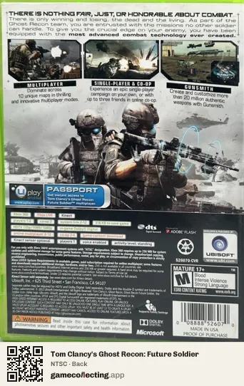Tom Clancy's Ghost Recon: Future Soldier Xbox 360, NTSC box back